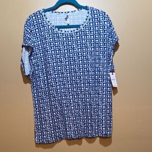 IZOD  Navy and White Patterned Short Sleeve Top Size XXL